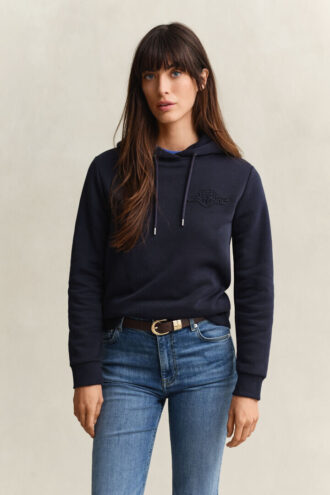 Hoodie med ton-i-ton-sköld