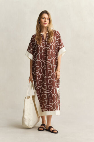 Monogram-kaftan i bomull och silke