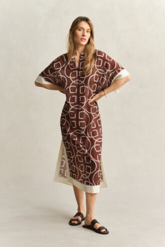 Monogram-kaftan i bomull och silke